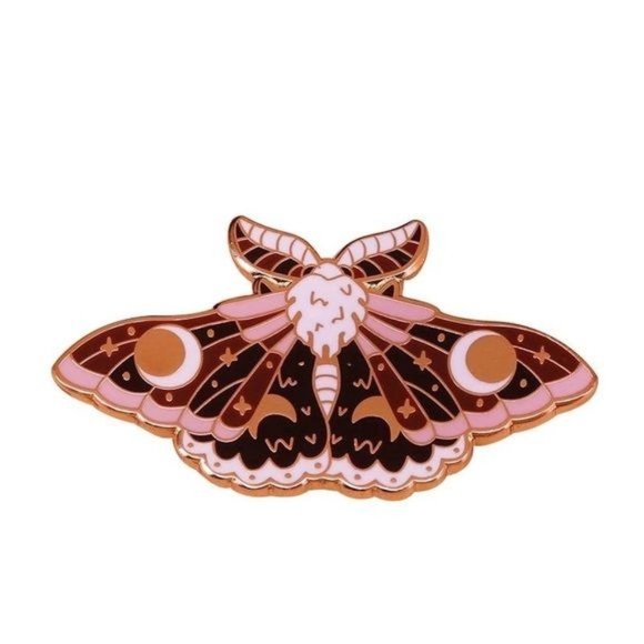 Set of 2 Moth pins enamel moonlit floral flower - Picture 2 of 3